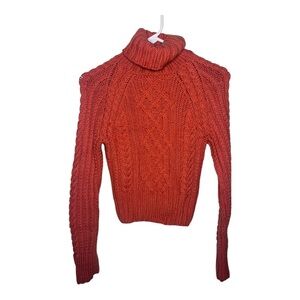 Express Y2K Orange 100% Merino Wool Cable-Knit Sweater Small